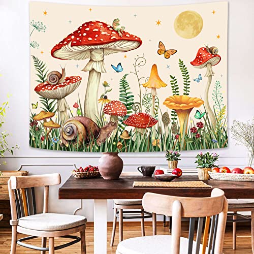 Zussun Red Mushroom Tapestry Moon Star Tapestries for Bedroom Aesthetic Beige Starry Night Green Plant Tapastrys Wall Hanging Butterfly Snail Frog Wall Tapestry for Living Room Dorm (Beige, 80" x 60") - color: Beige, size: 80"L x 60"W