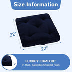Square Floor Pillow for Adults, Tufted Floor Cushion for Sitting, Large Meditation Cushion, Thick Corduroy Seat with Handle, Tatami Seating for Yoga, 22x22 Inch Navy Blue, 1Pack