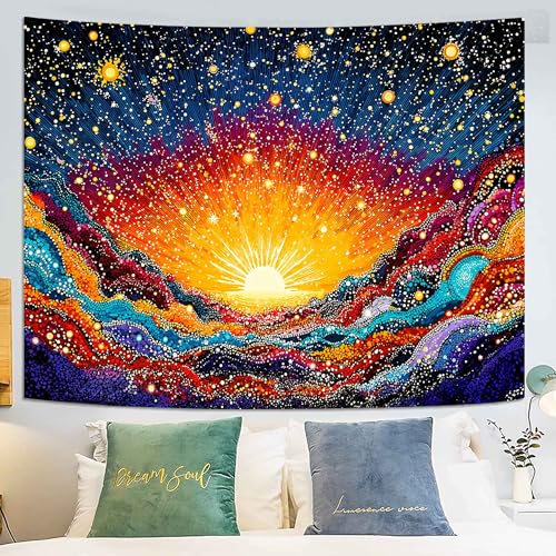 Spenlife Abstract Cosmic Sunrise Mountains Wall Tapestry, Trippy Galaxy Landscape Tapestries for Bedroom Decor, Artistic Tapestry 80x60 Inch - color: Blue Orange, size: 80"L x 60"W