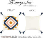 Merrycolor Boho Pillow Covers 20x20 Modern Geometric Diamond Boho Pillows Decorative Throw Pillow Cases Blue Pink Soft Woven Tufted Pillow Cushion for Couch Sofa Bedroom Living Room