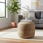 100% Natural Jute Pouf Handmade Braided Ottoman - Farmhouse Rustic Accent Furniture - Footrest Round Bean Bag - for Living Room Bedroom Kids Room (Natural, 16" x 16" x 18")