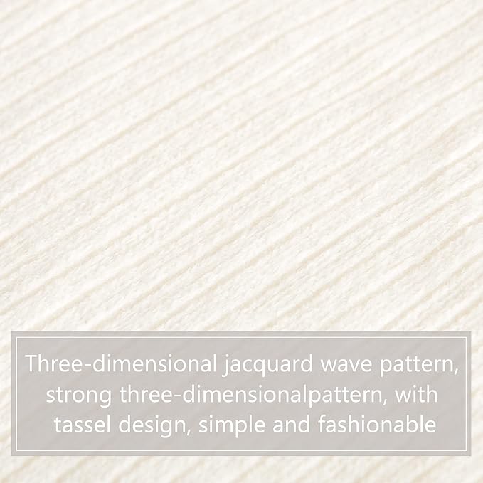 NTBAY Acrylic Knitted Throw Blanket, Lightweight and Soft Cozy Decorative Woven Blanket with Tassels for Travel, Couch, Bed, Sofa, 51x67 Inches, White Striped
