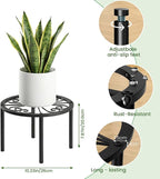 TOSKING Heavy Duty Metal Plant Stand for Indoor Outdoor, 10.2" Rustproof Wrought Iron Potted Plant Holder with 4 Adjustable Feet, Classic Scroll Pattern Round Rack for Drink Dispenser, Black