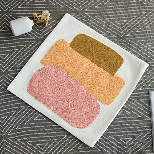 Modern Tufted Chic Pillowcase,Simple Soft Aesthetic Boho Throw Pillow Covers 18x18,Colorful Bohemian Embroidered Sham for Indoor Bed Home Living Room-1 Pcs(Pink Brown Peach) - color: Pink Brown Orange
