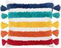 Rainbow Boho Throw Pillow Covers 18x18 Inch - Hand Tufted Cotton with Playful Tassels | Multicolor Stripes Pattern | Vibrant Nursery Kids Room Decor Sunset Rainbow Pack of 1,18" x 18" B