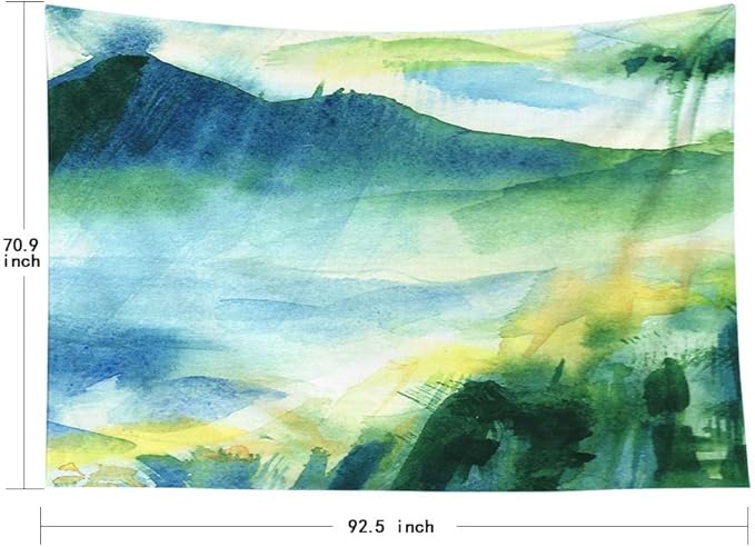 EMMTEEY Abstract Colorful Mountain Landscape Watercolor Painting Tapestry - Outdoor Nature Rain Forest Green Wall Art 92.5x70.9 - Present for Friends and Families