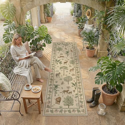 2x6 Easy Jute Runner Rug Washable Brown Printed Hallway Outdoor Rug for Patio Lightweight Non Slip No Sheding Carpet Entryway Bathroom Backyard Porch Kitchen - color: Jungle | Brown, size: 2'x6'