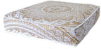 CRAFT KALA Mandala Floor Pillow Cushion Cover Seating Throw Cover Hippie Decorative Bohemian Ottoman Poufs Pom Pillow Cases Boho Indian Cotton Living Room Yoga Home Décor 35" Square White Gold Ombre