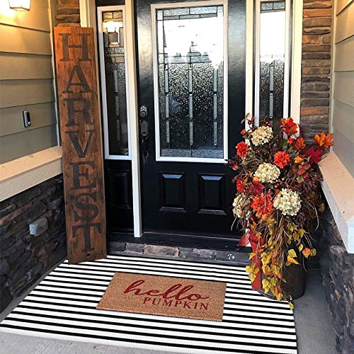 Bottalive Black and White Outdoor Rug 3' x 5' Striped Front Porch Rug Hand-Woven Cotton Rug Machine Washable Floor Mat Indoor/Outdoor Area Rug for Layered Door Mats/Farmhouse/Living Room (3' x 5') - color: Black&white Stripe Bb, size: 3' x 5' (Rectangular