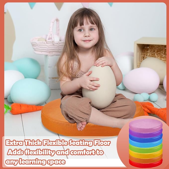 8 Pcs Flexible Seating Floor Cushions Colored Round Floor Cushions, 13.8 inch Foam Circle Seats Waterproof Foam Floor Seat for Learning Sitting Daycare School Chair