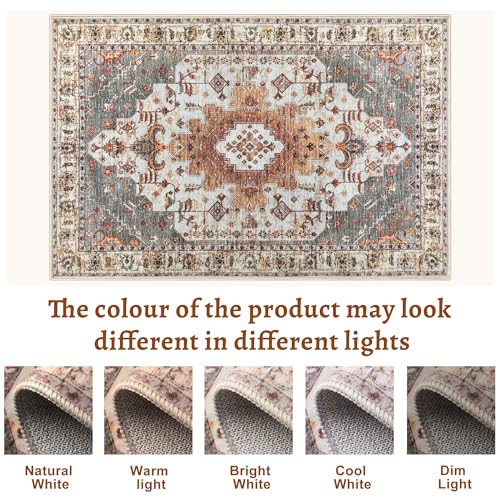 Tangsoo Vintage Rug 2x3 Washable for Entryway, Non Slip Small Area Rug, Indoor Front Door, Print Distressed Turmeric Door Mat Carpet, Soft Low Pile Rugs for Entrance Kitchen Bedroom Bathroom - color: Turmeric, size: 2' X 3' (Rectangular)
