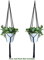 2 Pack Macrame Plant Hanger,Indoor Plant Hanger with Tassel for Boho Home Decor,47 inches Hanging Plant Holder with 2 Hooks(Black)