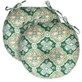 FUNHOME Bistro Chair Cushions Set of 2 Outdoor Round Chair Cushions for Patio Furniture 15"x15"x4", Water-Repellent Tufted Round Chair Pads for Home Garden-Green Medal - color: Green Pattern