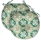 FUNHOME Bistro Chair Cushions Set of 2 Outdoor Round Chair Cushions for Patio Furniture 15"x15"x4", Water-Repellent Tufted Round Chair Pads for Home Garden-Green Medal - color: Green Pattern