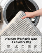 Upgraded Waffle Bath Mat, Super Absorbent Non Slip Bath Mats for Bathroom Floor, Machine Washable Bathroom Rugs with Tassels, Rubber Backed Bathroom Mats, Ultra Soft, 20" x 32",LightGrey & Cream