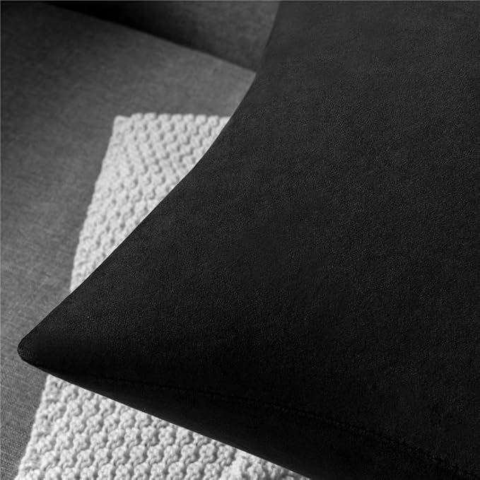 Euro Sham Covers 26x26 Black: Pack of 2 Cozy Soft Velvet Square Modern Luxury Decorative Throw Pillow Cases for Sofa Couch Living Room Bed Home Decor