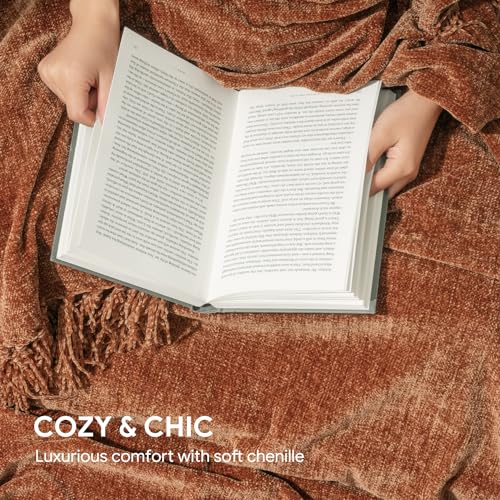 RECYCO Throw Blanket Soft Cozy Chenille Throw Blanket with Fringe Tassel for Couch Sofa Chair Bed Living Room Gift (Rust, 60" x 80") - color: Rust, size: 60'' X 80''