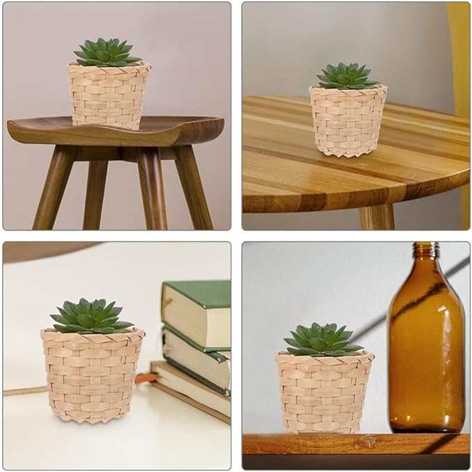 Kichvoe Bamboo Storage Basket Mini Woven Organizer 3.54X3.54X2.95In Small Wicker Container for Kitchen Picnic Flower Display Home Decor