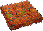 Square Bohemian Floor Pillow, Meditation Floor Seat Cushion, Large Soft Cotton Linen Chair Pad for Yoga Living Room Balcony Outdoor Tatami, 16.5x16.5 Inch (Square Orange)