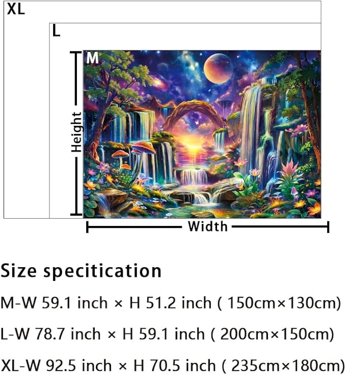 Huzuya Blacklight Fantasy Forest Tapestry Neon Waterfall Tapestries UV Reactive Galaxy Space Tapestry Colorful Floral Plants Tapestries Wall Hanging Backdrop Room Decor for Bedroom