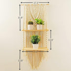 Mong Macrame Wall Hanging Shelf - Boho Hanging Shelves for Wall - Decorative Bohemian Floating Plants Room Storage Shelving Macrame Rope Decor Organizer Rack, 2 Tier Handmade Plant Shelves
