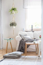 Mkono Macrame Double Plant Hanger Indoor Outdoor 2 Tier Hanging Planter Basket Cotton Rope with Beads 4 Legs 49 Inches
