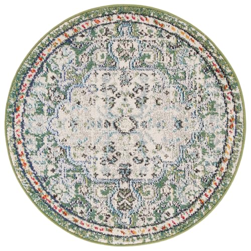 SAFAVIEH Madison Collection Area Rug - 6'7" Round, Green & Turquoise, Boho Chic Medallion Distressed Design, Non-Shedding & Easy Care, Ideal for High Traffic Areas in Living Room, Bedroom (MAD447Y) - color: Green/Turquoise, size: 6'7" (Round)