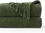 BATTILO HOME Olive Green Throw Blanket for Couch, Soft Chenille Knit Throws with Tassels for Home Decor, Green Blankets and Throws for Bed Couch Cover, 60"x80"