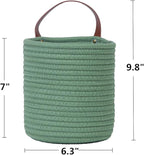 2pack Small Hanging Basket-Cotton Rope Wall Basket with Handle, Hanging Storage Baskets, Shelf Baskets Storage Bin Closet Organizer - 6.3" x 7", Woven Plant Basket (Green)