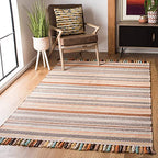 SAFAVIEH Montauk Collection Area Rug - 5' x 8', Beige & Multi, Handmade Boho Stripe Fringe Cotton, Ideal for High Traffic Areas in Living Room, Bedroom (MTK901A) - color: Beige/Multi, size: 5' x 8' (Rectangular)
