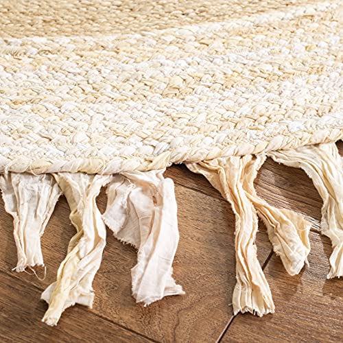 SAFAVIEH Cape Cod Collection 3' Round Beige / Natural CAP701B Handmade Boho Fringe Jute & Cotton Area Rug - color: Beige/Natural, size: 3' (Round)