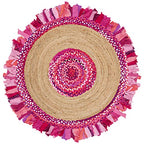 SAFAVIEH Cape Cod Collection 4' Round Pink / Natural CAP701U Handmade Boho Fringe Jute & Cotton Area Rug - color: Pink/Natural, size: 4' (Round)
