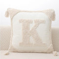 Monogram Pillow Covers with Tassels 18”x18” Modern Cotton Canvas Tufted Alphabet K Throw Pillow Covers for Sofa Couch Bed 26 English Letters Decorative Pillow Case for Sofa Throw Pillows