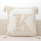 Monogram Pillow Covers with Tassels 18”x18” Modern Cotton Canvas Tufted Alphabet K Throw Pillow Covers for Sofa Couch Bed 26 English Letters Decorative Pillow Case for Sofa Throw Pillows