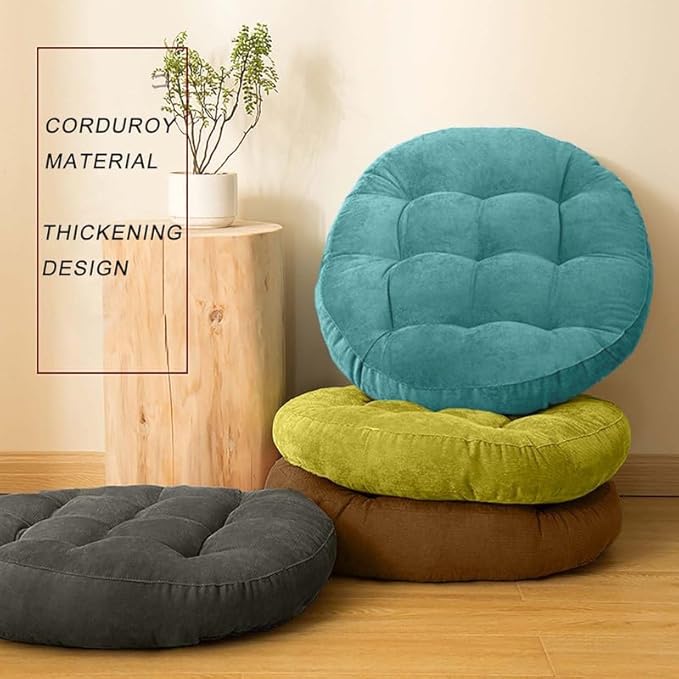 Meditation Floor Pillow Set of 2 Large Round Floor Cushions for Adults Tufted Corduroy Floor Seat Pillows Cushion for Living Room Tatami Yoga,Grass Green 22x22 Inch