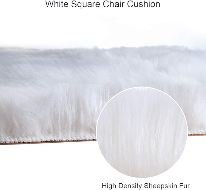 Softlife White Small Faux Sheepskin Throw Rug Fluffy Shag Fur Chair Cover Pad Washable Square Area Rugs for Living Room Bedroom Dorm 20" x 20"