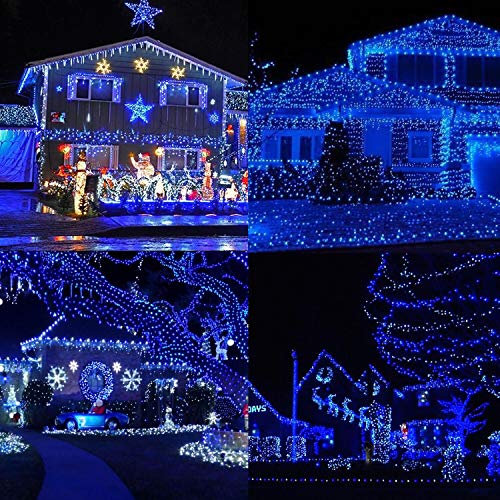 LJLNION 300 LED String Lights Outdoor Indoor, Extra Long 98.5FT Super Bright Christmas Lights, 8 Lighting Modes, Plug in Waterproof Fairy Lights for Holiday Wedding Party Bedroom Decorations (Blue) - color: Blue