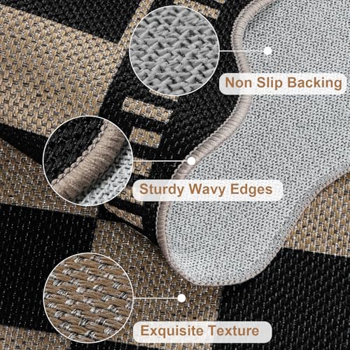 Checkered Easy Jute Entryway Rug, 2x3 Washable Non Slip Kitchen Rug, Indoor Outdoor Door Mat, Farmhouse Low Pile Floor Black Rugs for Porch Doorway - color: Black Checkered, size: 2'x3' (Rectangular)