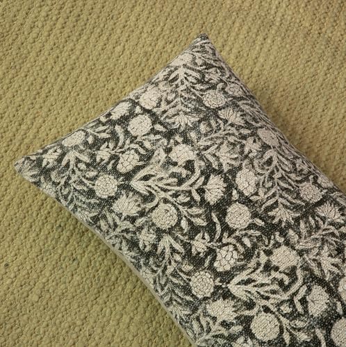 Handblock Printed Vintage Indian Cotton Decorative Throw Pillow Covers, Set of 2 (Shadow Grey, 12" x 20" (Pack of 2)) - color: Shadow Grey, size: 20" x 12" (Pack of 2)