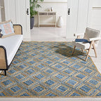 SAFAVIEH Cape Cod Collection 10' x 14' Natural / Blue CAP354A Handmade Flatweave Diamond Braided Jute & Denim Area Rug - color: Natural/Blue, size: 10' x 14' (Rectangular)