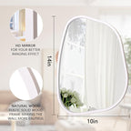 White Irregular Bathroom Mirror Modern Oval Wall Mirror Asymmetrical Wooden Framed Wall Mirror Unique Shape Wall Mounted Vanity Artistic Mirror Decor for Living Room Bedroom Entryway Small 14"x10"