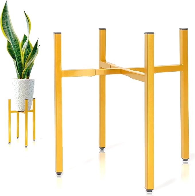 Gold Metal Plant Stand for Indoor Plants, Adjustable Heavy Duty Plant Stand Fits 8-14 Inch Pots, Modern Brass Flower Pot Holder with Anti-Scratch Feet, Mid Century Indoor Plant Stand