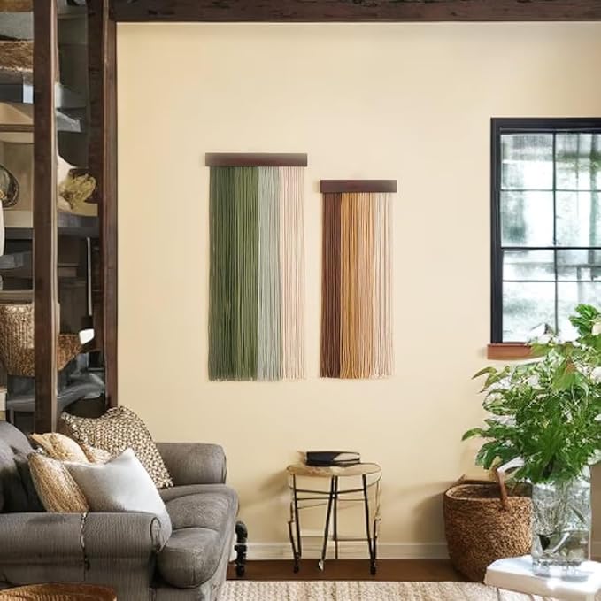 Jditngp Nordic Home Wall Decor Hand Woven Bohemian Wooden Board Tassel Wall Hanging Wall Decoration Tapestry Gradient Green Living Room Bedroom Entrance Hall Kitchen Corridor Wall Art 40''Lx15.8''W