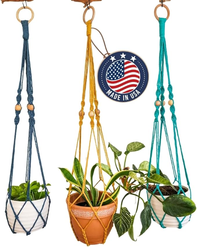 Handmade By Uruba Macrame Plant Hanger Indoor Macrame - 3ft Macrame Plant Hangers Indoor for Live Plants Indoor Outdoor Decor Boho Decor Small Hanging planters for Plants (Set of 3: Cozy Combo)