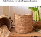 Handmade Rattan Woven Flowerpot Straw Woven Storage Basket Plant Holder Flower Pot Planter Balcony Home Decoration(13.78''X11.81''X13.78'')