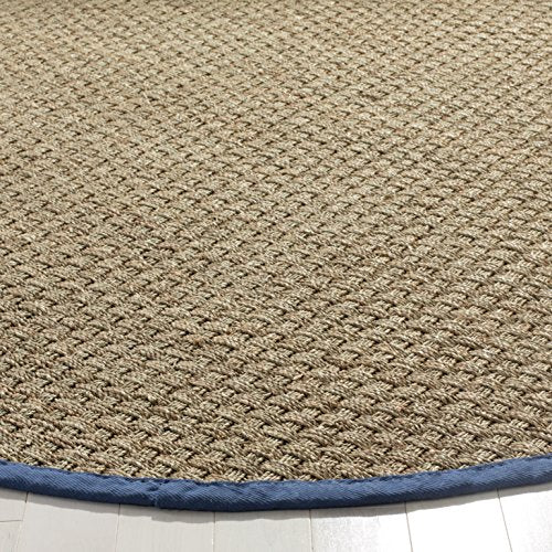 SAFAVIEH Area Rug 6' Round - Natural Fiber Collection - Natural & Navy, Seagrass, Basketweave Pattern with Border (NF114T) - color: Natural/Light Navy, size: 6' (Round)