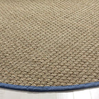 SAFAVIEH Area Rug 6' Round - Natural Fiber Collection - Natural & Navy, Seagrass, Basketweave Pattern with Border (NF114T) - color: Natural/Light Navy, size: 6' (Round)