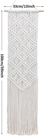 Ebristar Macrame Wall Hanging - Boho Chic Handmade Woven Tapestry - Modern Rustic Wall Art Home Decor - Apartment Dorm Bedroom Nursery Wall Decoration, 10" W x 39" L - Off-White