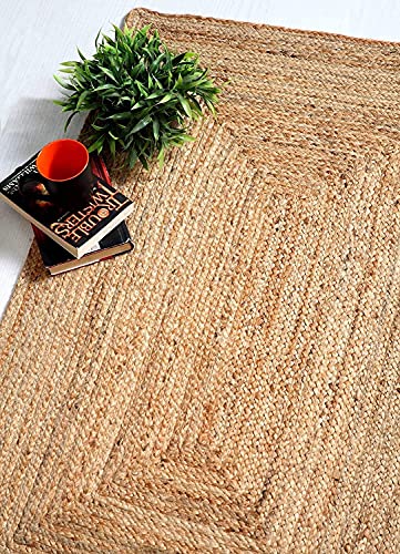 FRELISH DECOR Handwoven Jute Area Rug - 2.5x6 Feet Natural Yarn - Rustic Vintage Beige Braided Reversible Rectangular Rugs for Bedroom - Kitchen - Living Room - Farmhouse (2.5' x 6') - color: Natural, size: 2.5' x 6' (Rectangular)
