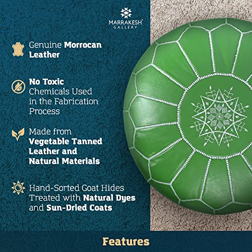 Marrakesh Gallery Genuine Leather Round Pouf Unstuffed - Moroccan Ottoman Footstool, Footrest Cover - Boho Decor - Bohemian Living Room, Bedroom, Kids Room, Gift & Wedding - color: Green